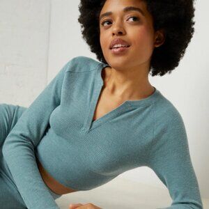 NWT UpWest Henley super-soft waffle crop sleep top